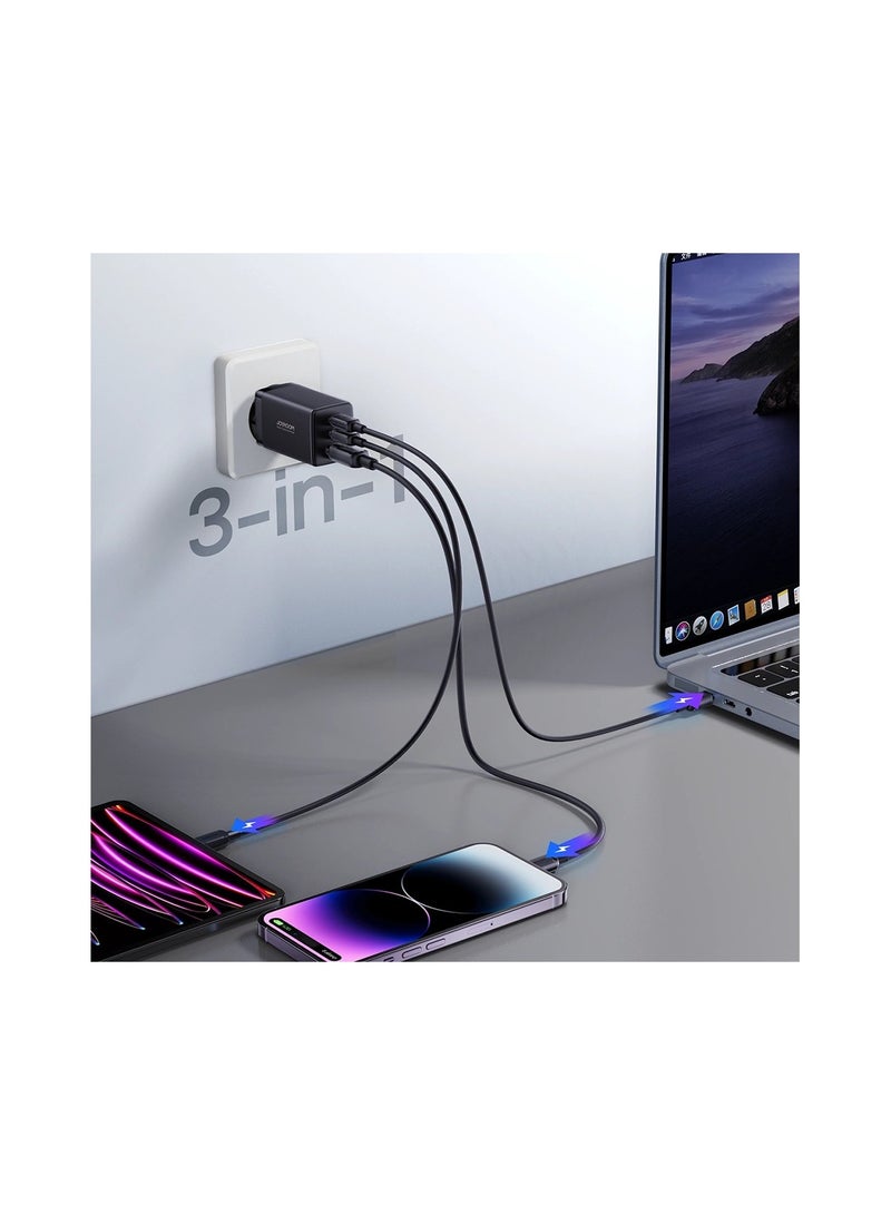 Fast GaN Charger 65W USB-A, 2x USB-C + USB-C - USB-C Cable 100W 1.2m (TCG01) Black