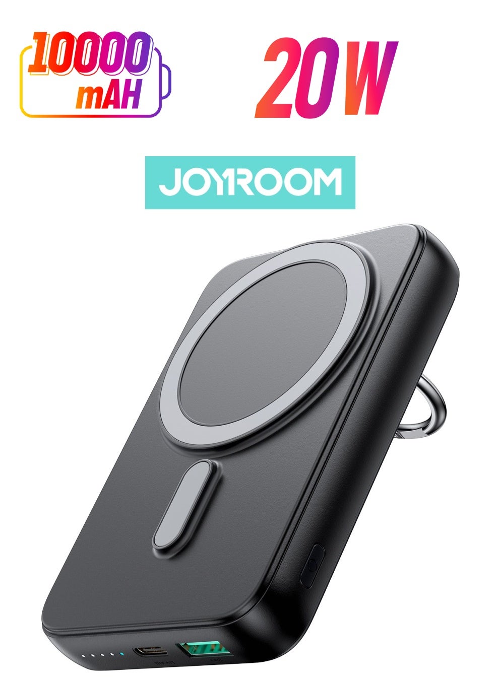 10000.0 mAh JR-W050 20W PD3.0 Fast Charging Power Bank Magnetic Wireless Charger External Battery Pack With Ring Holder Kickstand