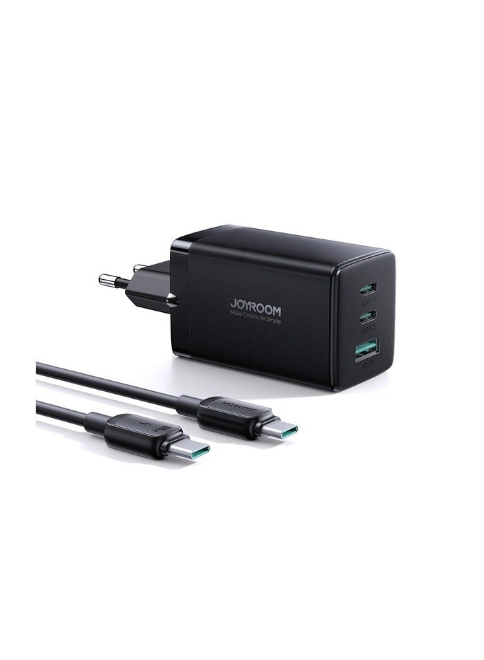 Fast GaN Charger 65W USB-A, 2x USB-C + USB-C - USB-C Cable 100W 1.2m (TCG01) Black