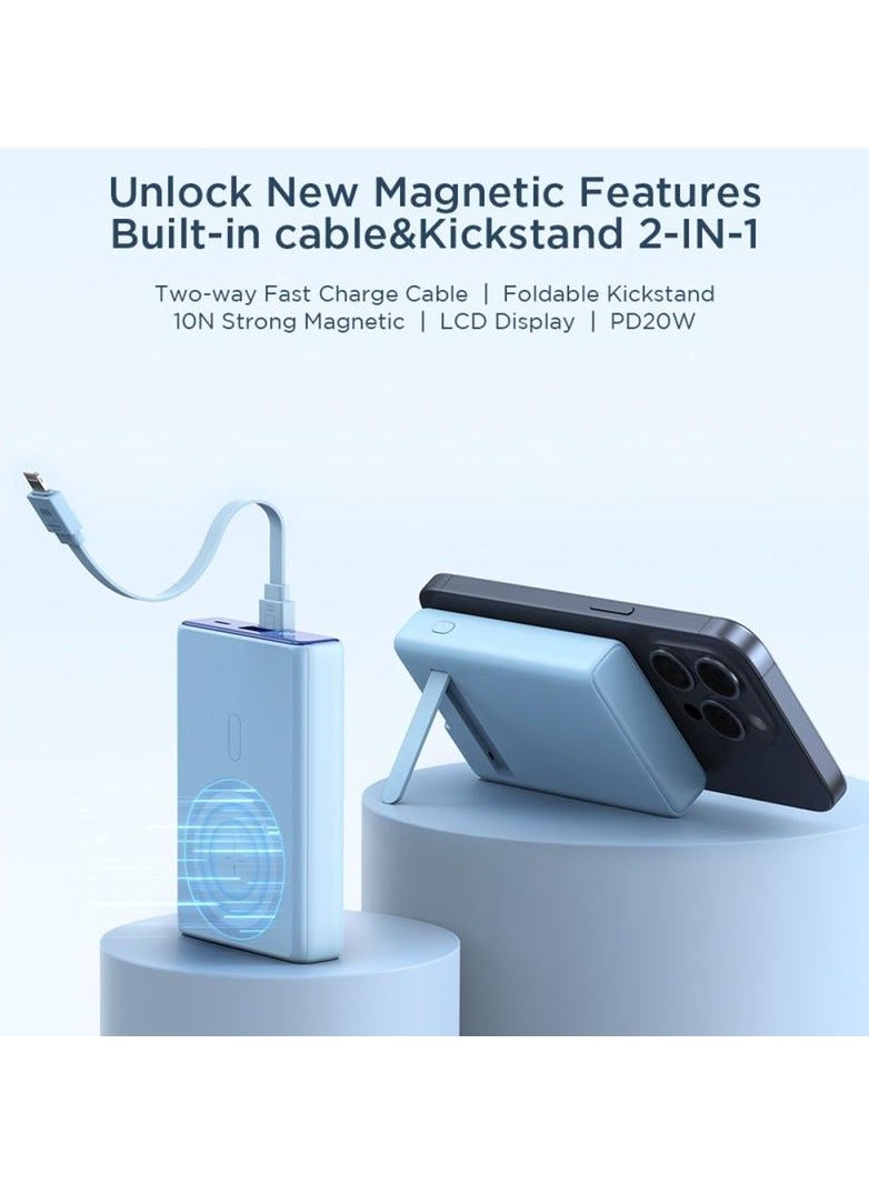 10000 mAh JOYROOM JR-PBM01 PD 20W PHONE POWER BANK MAGNETIC WIRELESS CHARGER WITH BUILT-IN CABLE / KICKSTAND