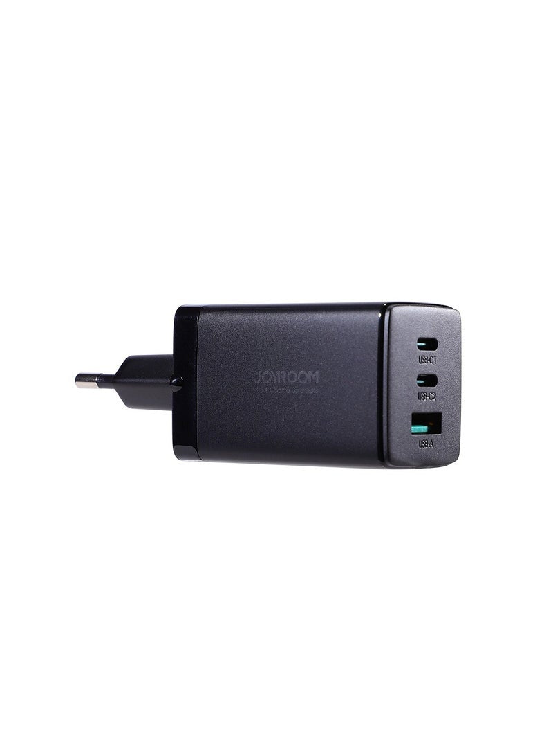Fast GaN Charger 65W USB-A, 2x USB-C + USB-C - USB-C Cable 100W 1.2m (TCG01) Black