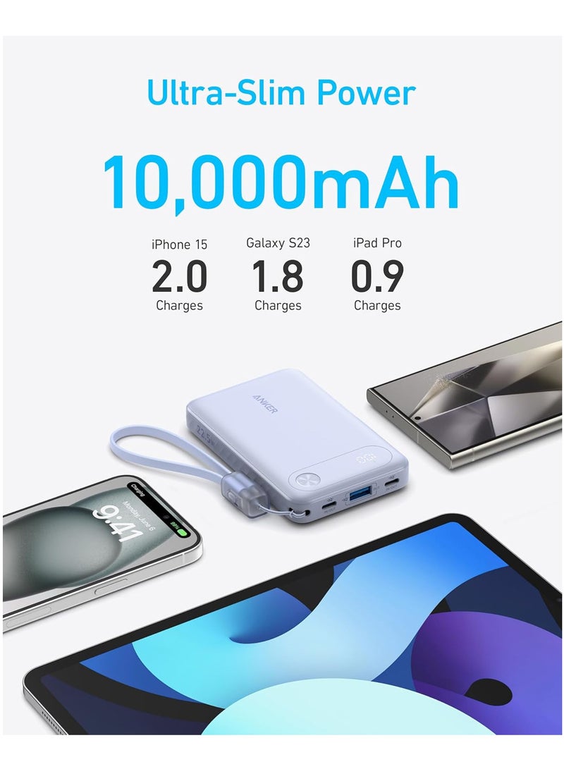 10000 mAh Powercore Power Bank 22.5W Portable Charger with USB C Cable Lanyard black