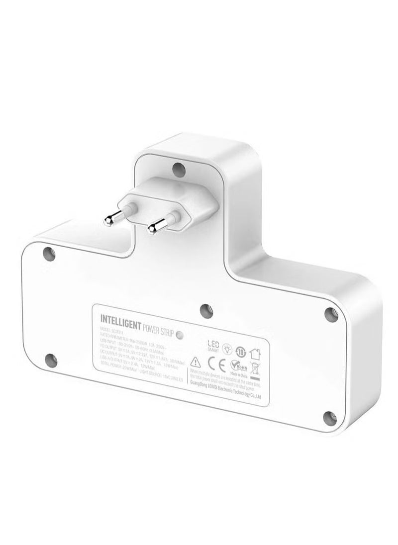 LDNIO SC2311 Portable Extension Power Strip With 2 AC Power Socket And 3 USB Port, 2500 Watt Power And Night Lamo - White