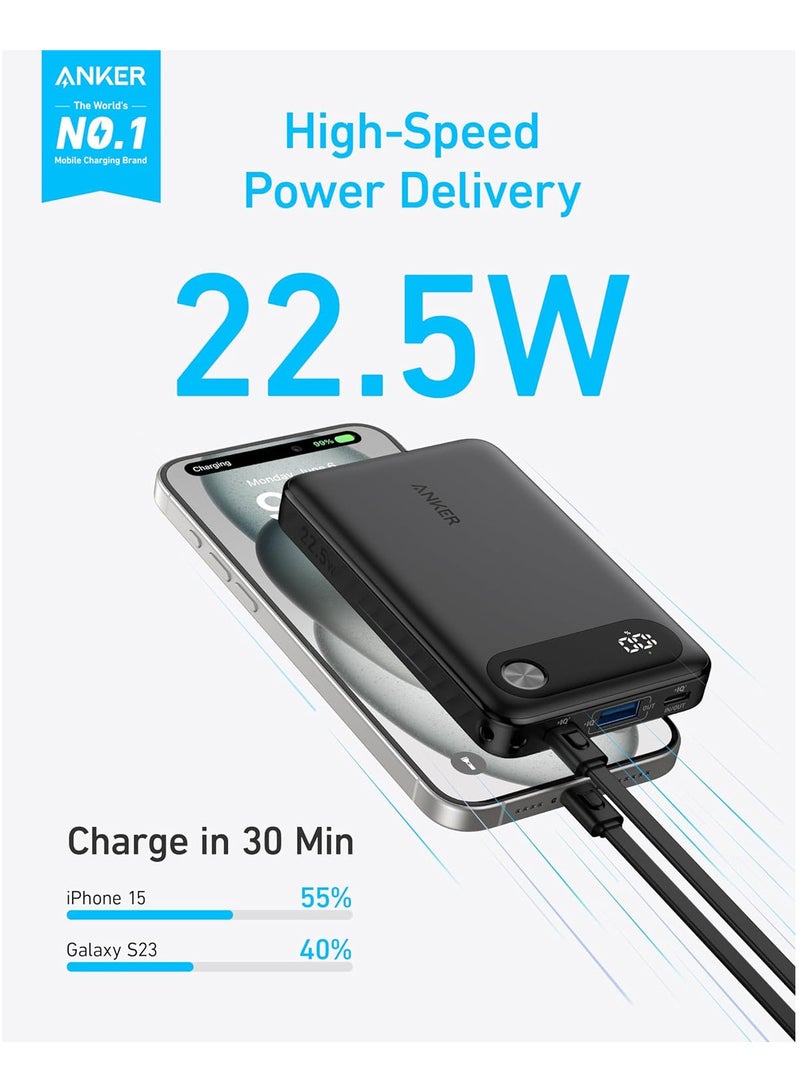 10000 mAh Powercore Power Bank 22.5W Portable Charger with USB C Cable Lanyard black