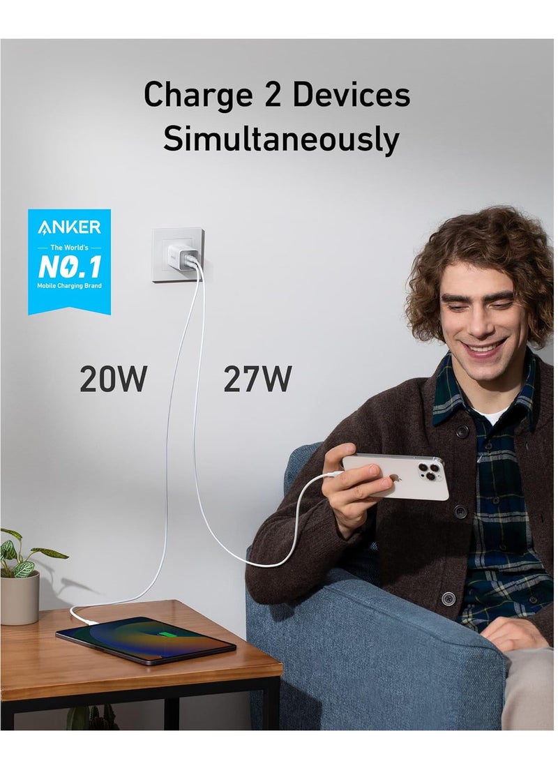 47W USB C Charger, Charger 523 (Nano 3), GaN Compact 2-Port Fast Charger