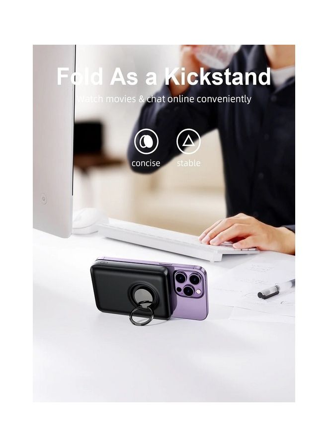 10000.0 mAh JR-W050 20W PD3.0 Fast Charging Power Bank Magnetic Wireless Charger External Battery Pack With Ring Holder Kickstand