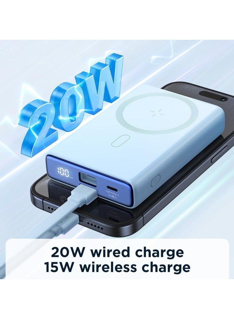 10000 mAh JOYROOM JR-PBM01 PD 20W PHONE POWER BANK MAGNETIC WIRELESS CHARGER WITH BUILT-IN CABLE / KICKSTAND