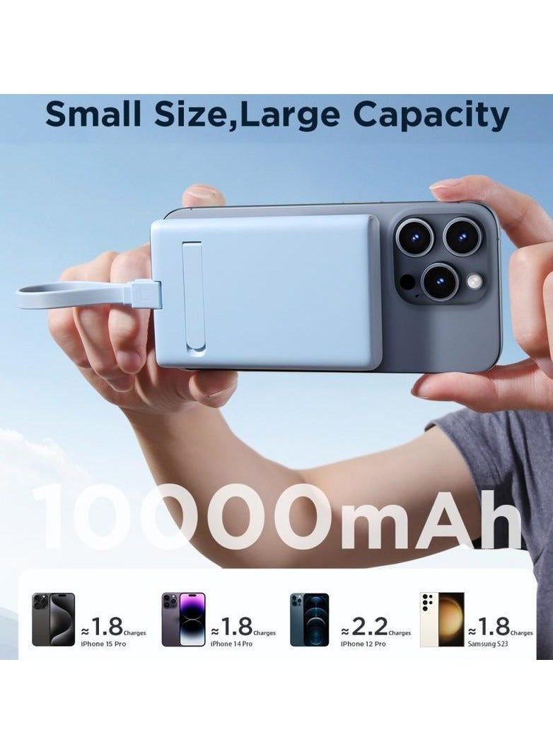 10000 mAh JOYROOM JR-PBM01 PD 20W PHONE POWER BANK MAGNETIC WIRELESS CHARGER WITH BUILT-IN CABLE / KICKSTAND