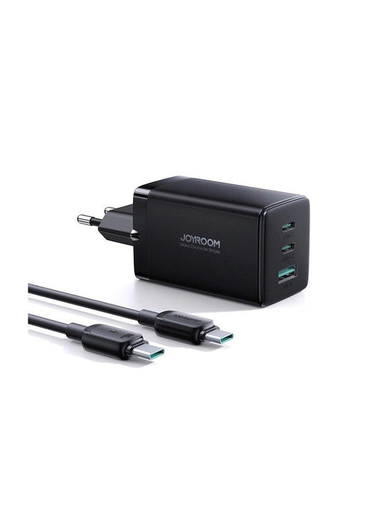 Fast GaN Charger 65W USB-A, 2x USB-C + USB-C - USB-C Cable 100W 1.2m (TCG01) Black