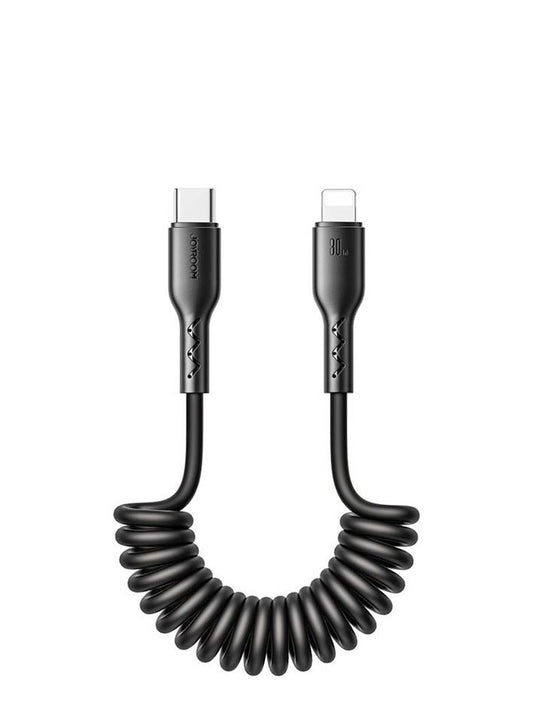 S-A38 Easy Travel Series Type-C to Lightening Coiled Data Cable 5ft, 30W, 1.5m - Black