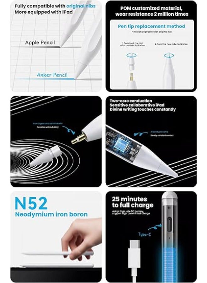 Anker Pencil Drawing Stylus Pen Capacitive Pencil Screen Pen For Apple iPad/iPad Pro/Air/mini White