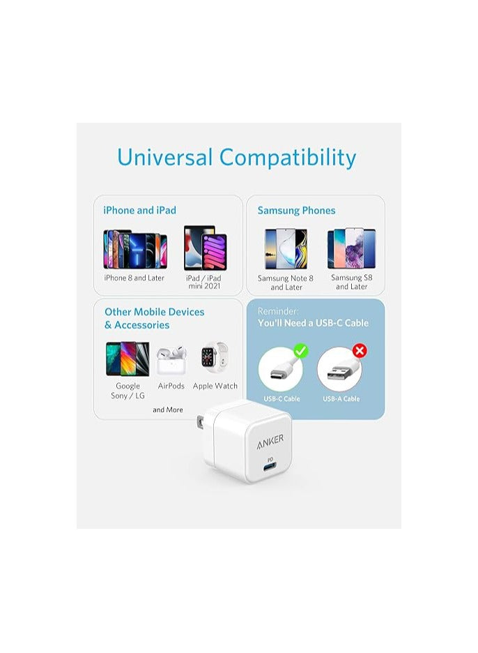 Anker USB C Charger, 20W Fast Charger with Foldable Plug, PowerPort III 20W Cube Charger