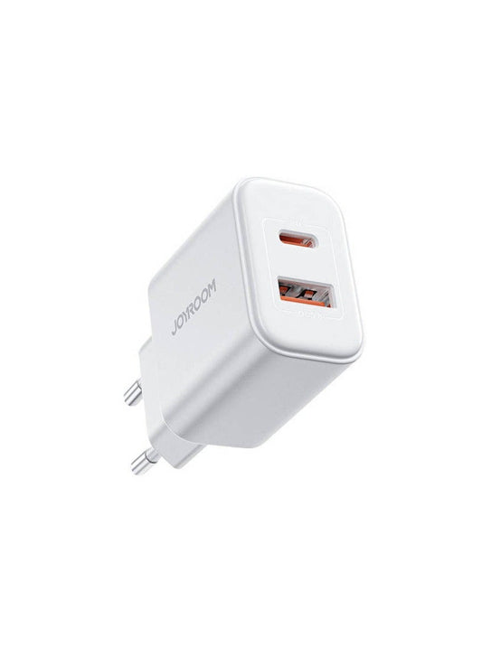 Joyroom JR-TCF05 20W USB-C / USB-A Fast Dual Port Wall Charger - White White
