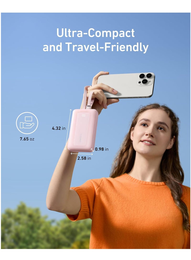 10000 mAh Zolo Power Bank, 30W Max Fast Portable Charger with Built-In USB-C and Lightning Cables