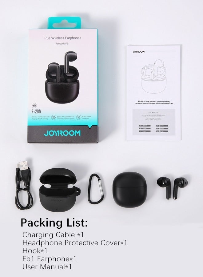JR-FB1 In-Ear True Wireless Bluetooth 5.3 IP54 Waterproof With Charging Box And Protective Cover Black